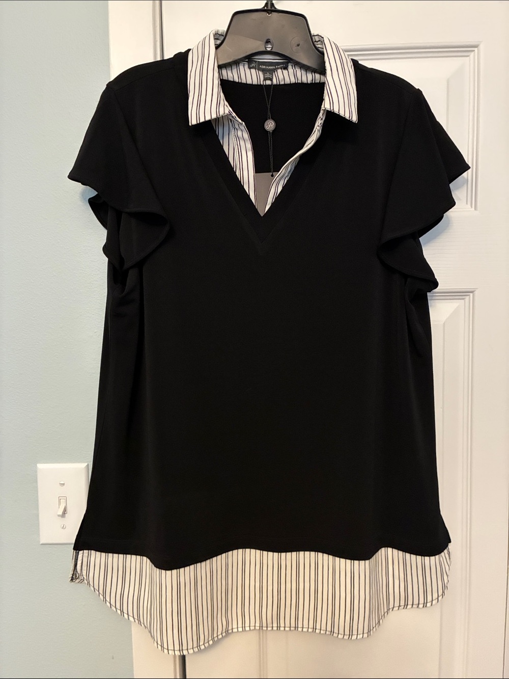 NWT Black v-neck flutter sleeve top